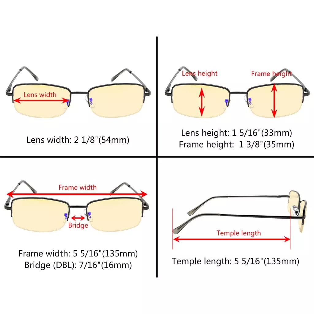 Yellow Tinted Half rim Blue Light Blocking Reading Glasses Women Men