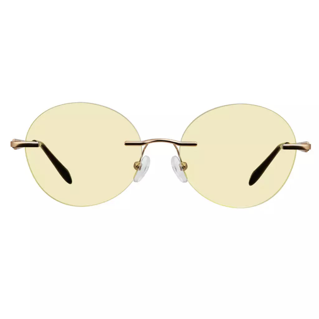 Rimless Round Blue Light Blocking Reading Glasses Yellow Tinted for Women men