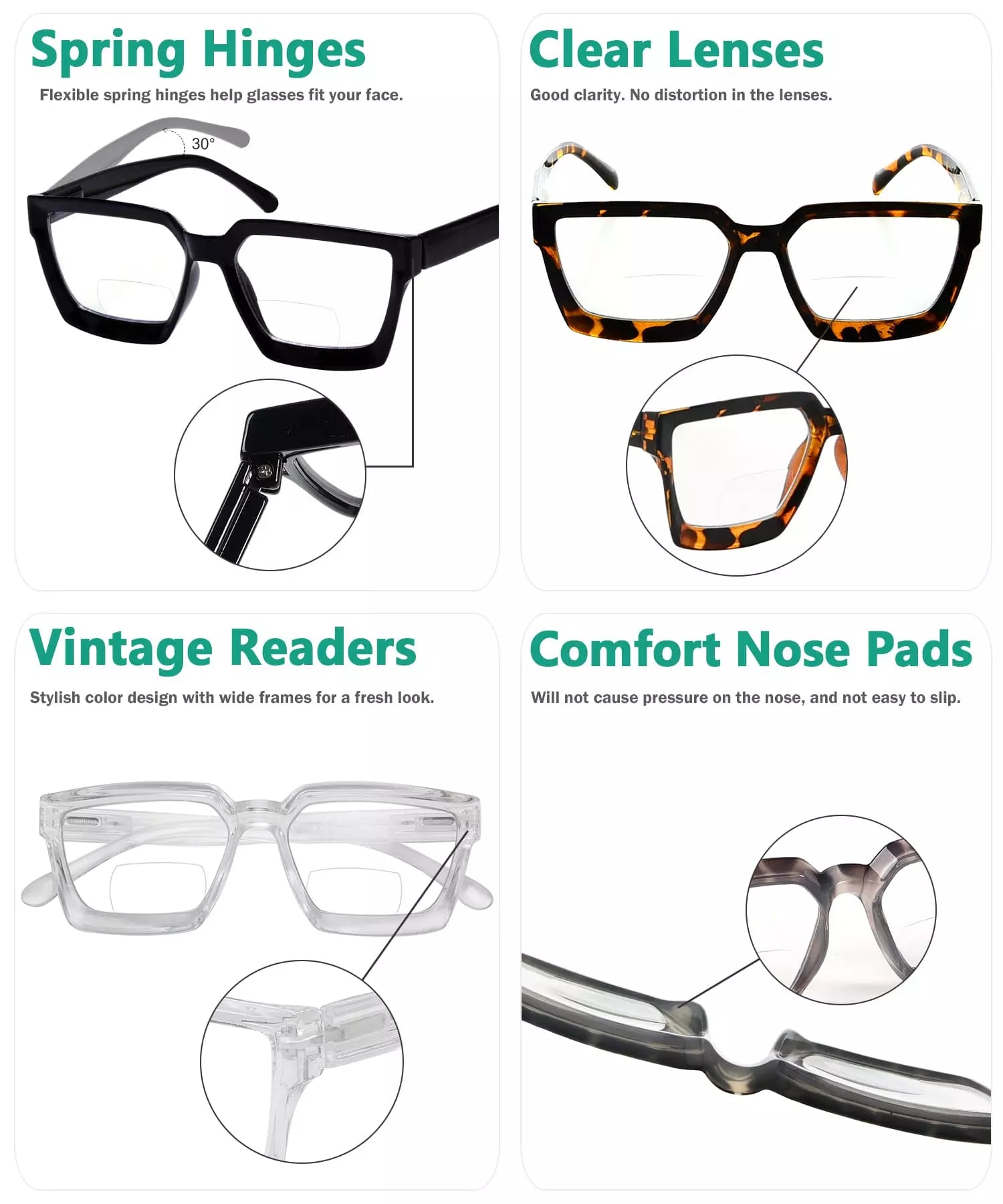 Square Bifocal Reading Glasses Women