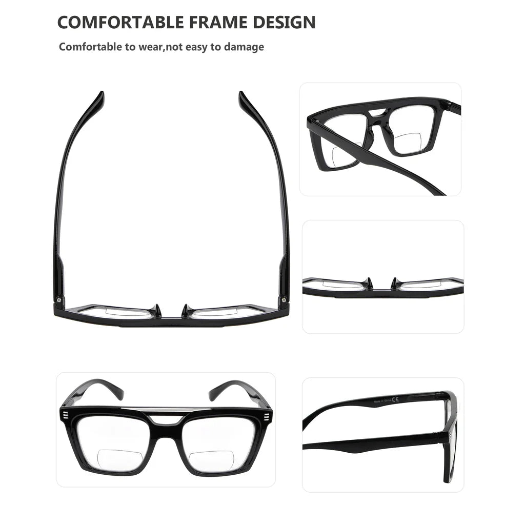 Double Bridge Square Bifocal Reading Glasses Women