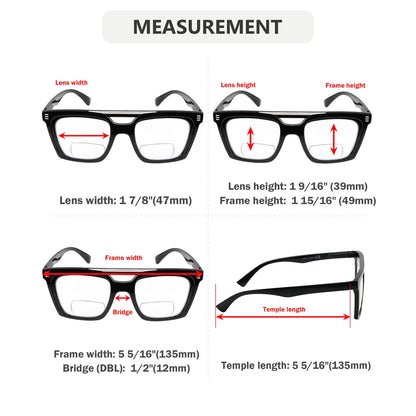 Double Bridge Square Bifocal Reading Glasses Women