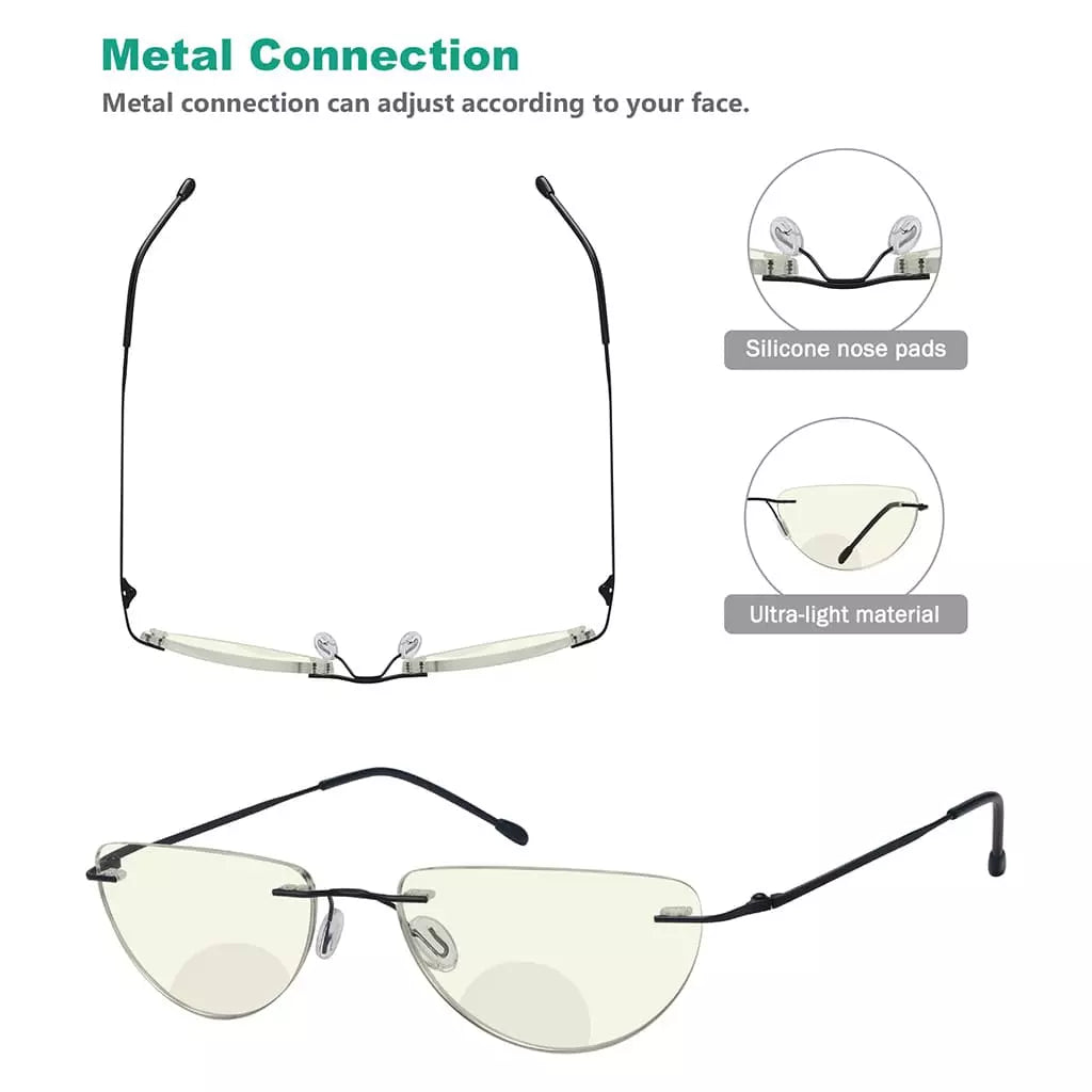 Half Moon Rimless Bifocal Blue Light Blocking Reading Glasses Men