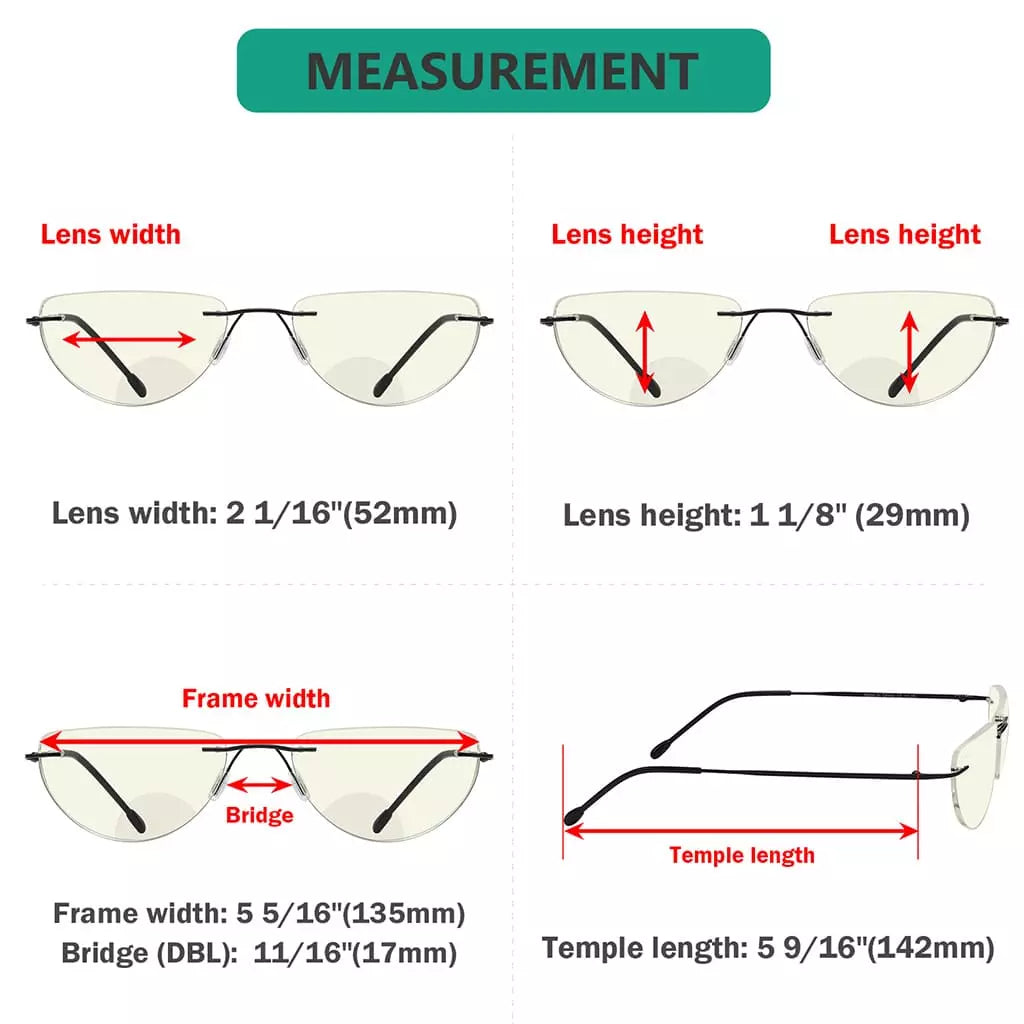 Half Moon Rimless Bifocal Blue Light Blocking Reading Glasses Men