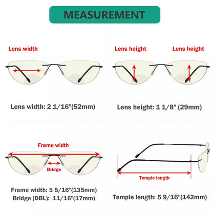Half Moon Rimless Bifocal Blue Light Blocking Reading Glasses Men