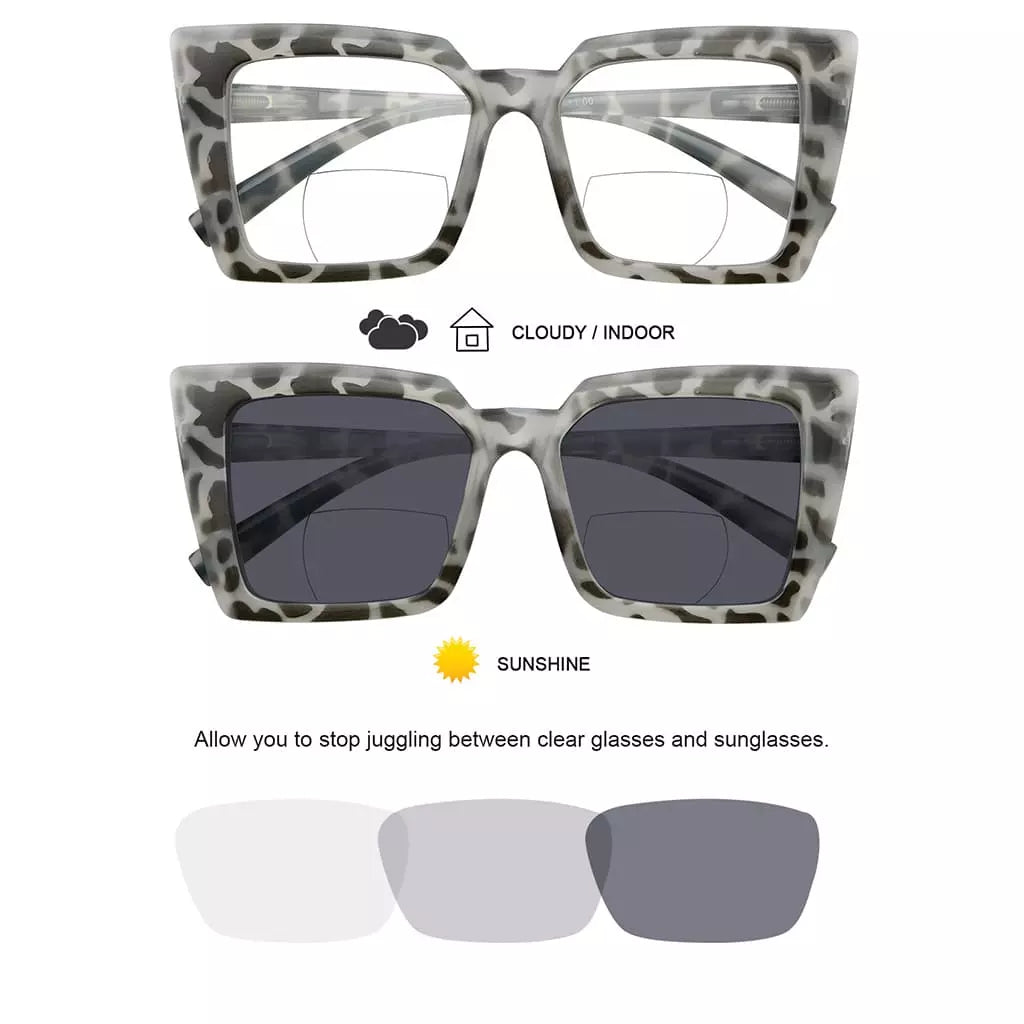 Oversized Transition Photochromic Bifocal Reading Glasses for Women