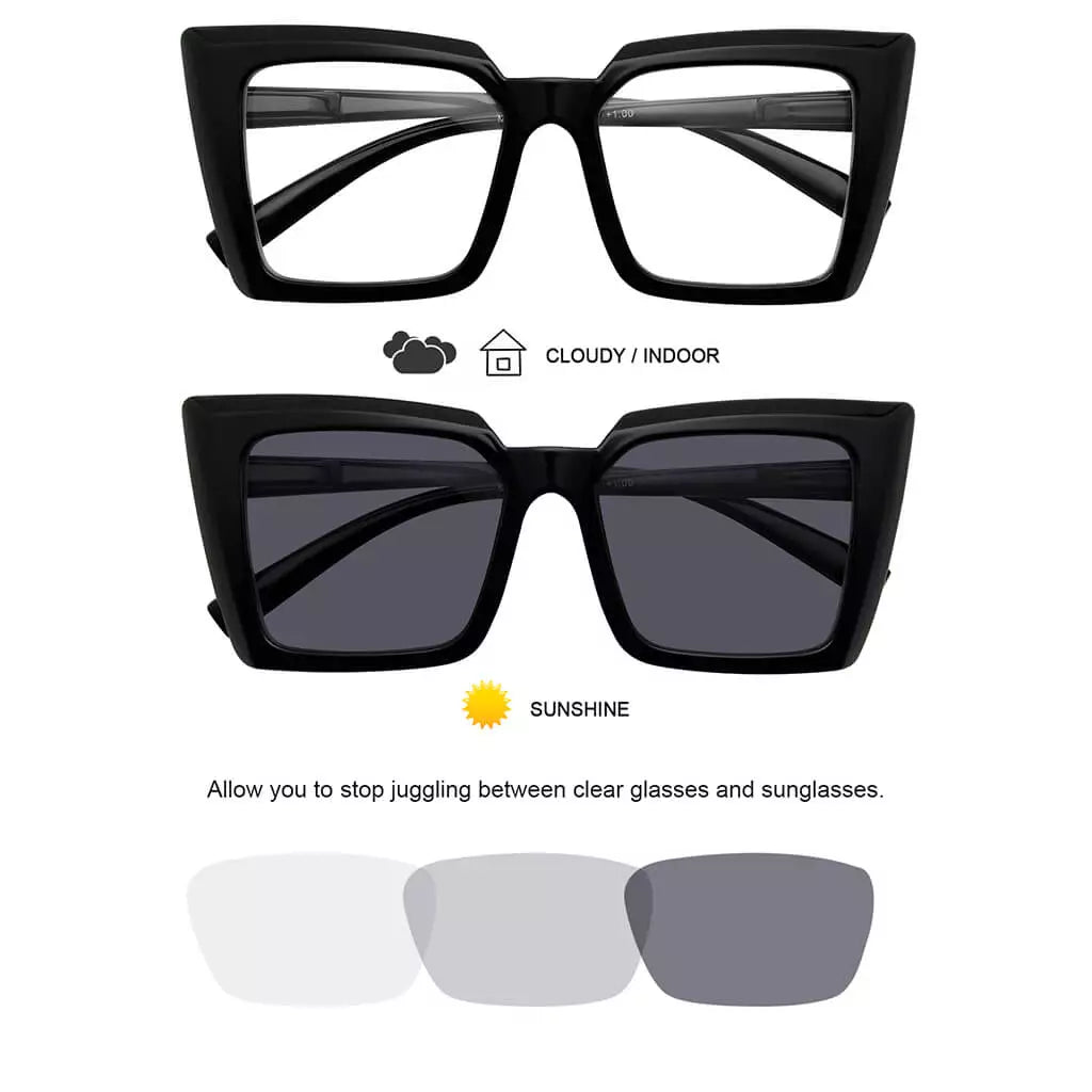 Oversized Transition Photochromic Reading Glasses for Women