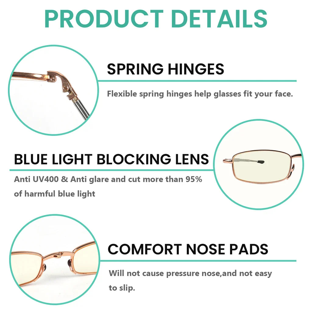Telescopic Arms Folding Blue Light Blocking Reading Glasses for Women