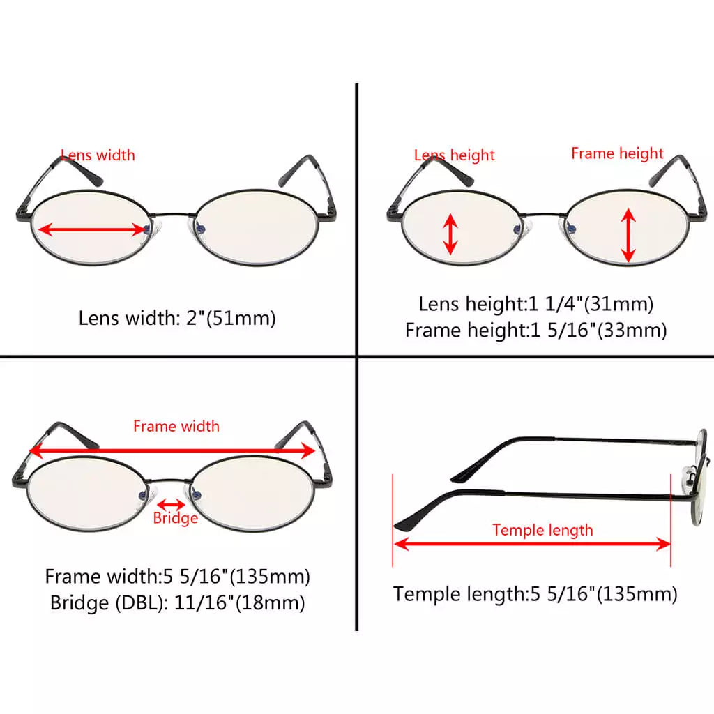 Small Oval Blue Light Blocking Reading Glasses Women Men Spring Hinges