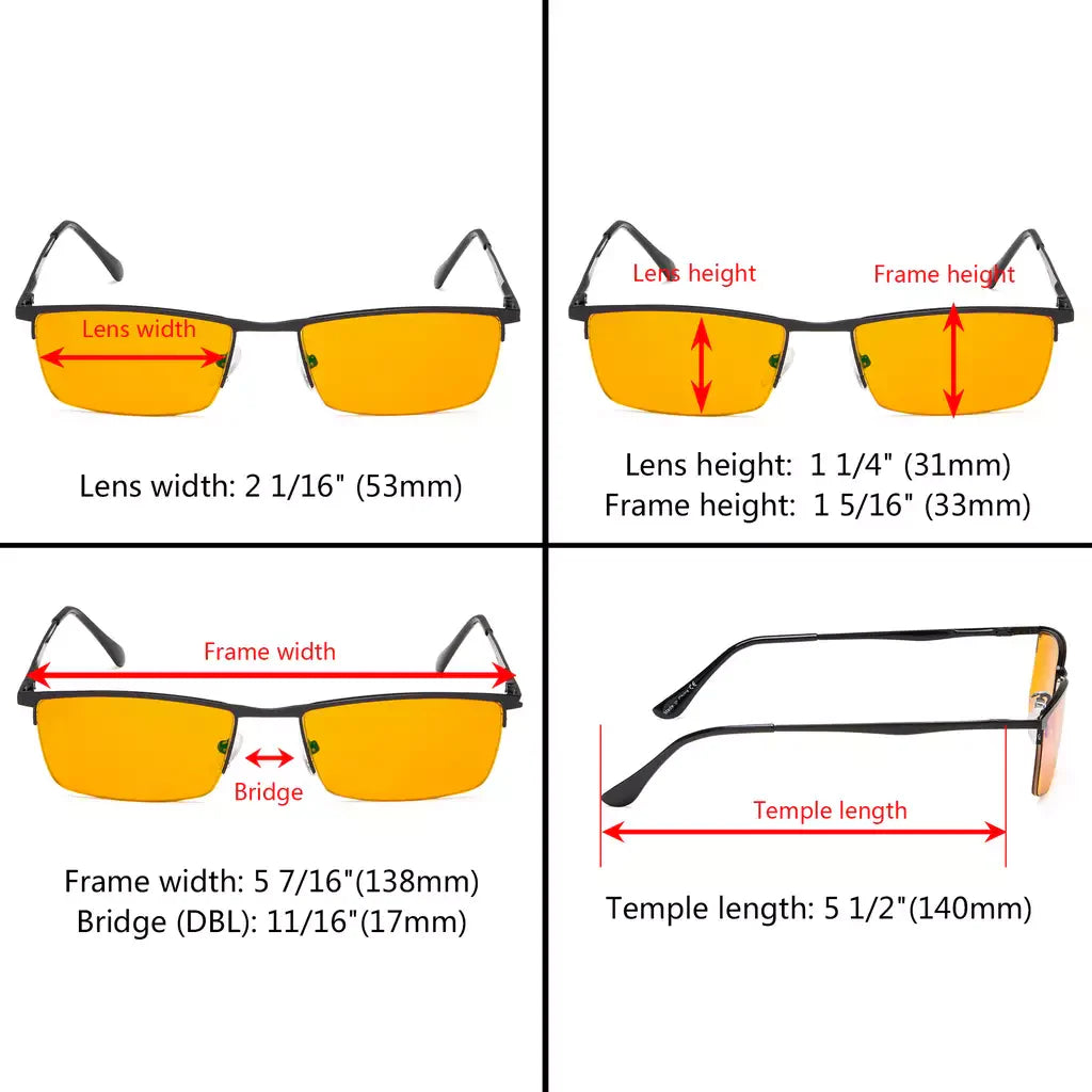 Half-Rim Orange Tinted Blue Light Blocking Reading Glasses Men