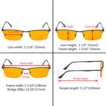 Half-Rim Orange Tinted Blue Light Blocking Reading Glasses Men