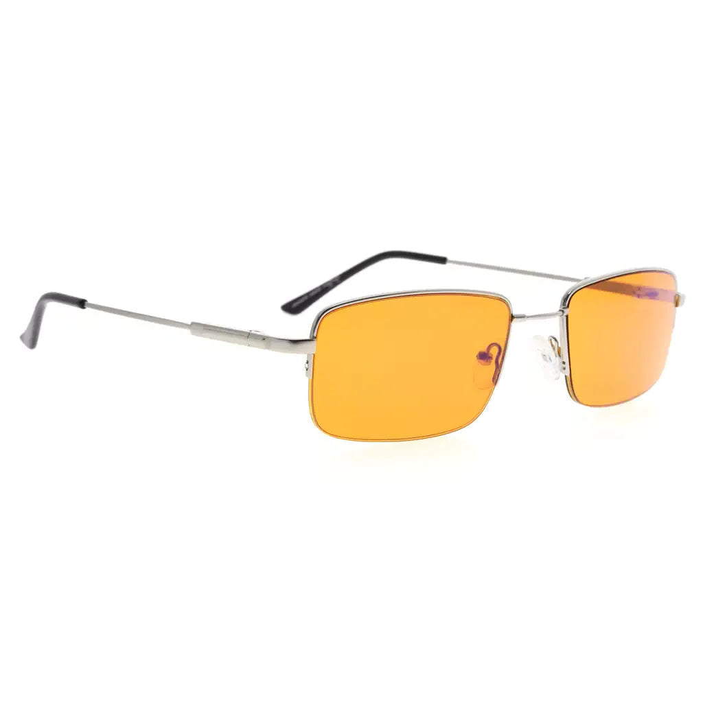 Titanium Orange Tinted Blue Light Blocking Half Rim Reading Glasses Men