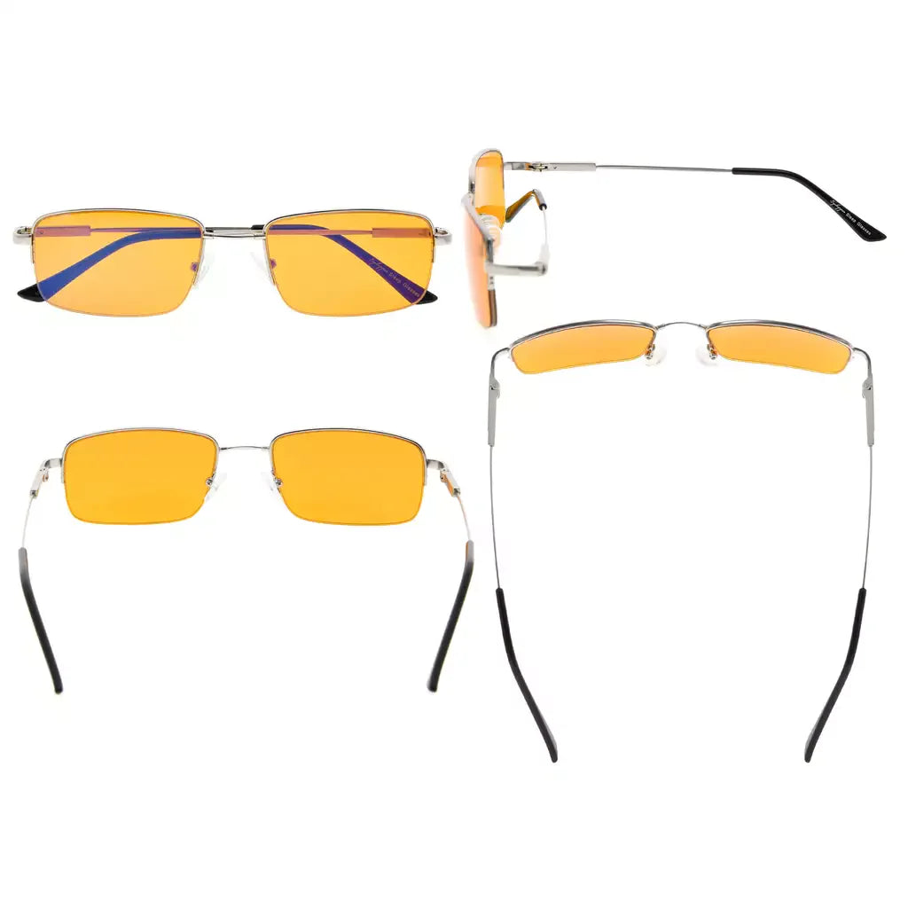 Titanium Orange Tinted Blue Light Blocking Half Rim Reading Glasses Men