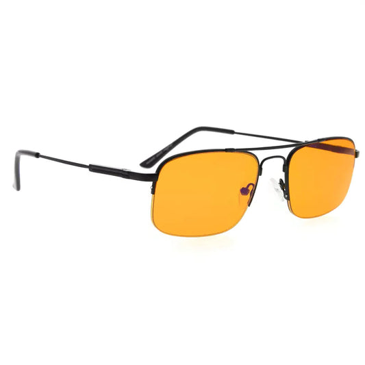 Titanium Orange Tinted Blue Light Blocking Half Rim Reading Glasses Men