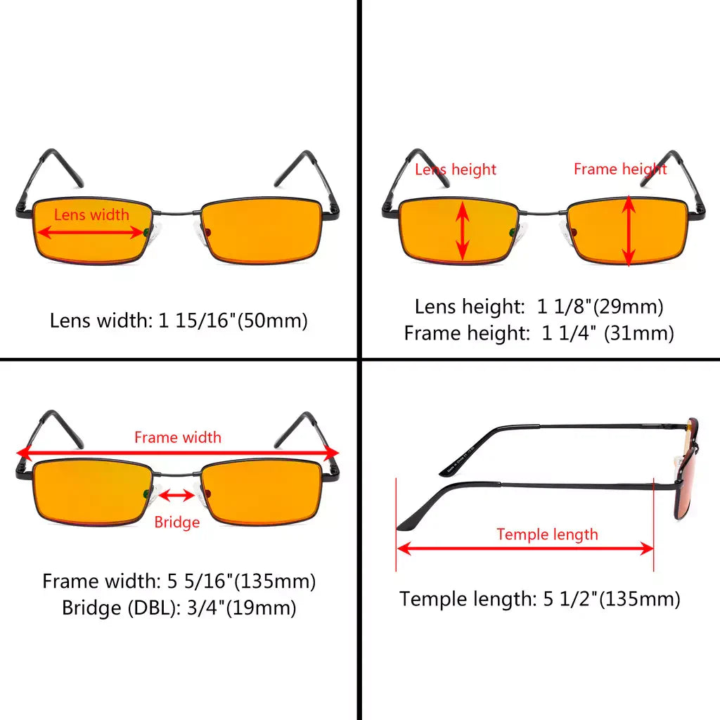 Orange Tinted Wire Rim Blue Light Blocking Reading Glasses Men