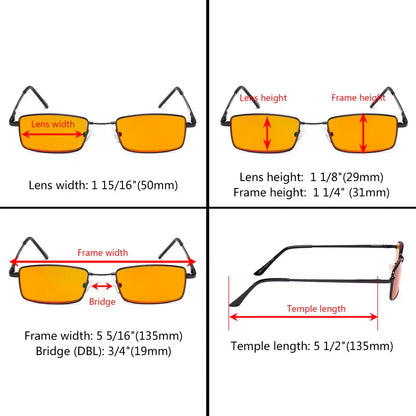 Orange Tinted Wire Rim Blue Light Blocking Reading Glasses Men