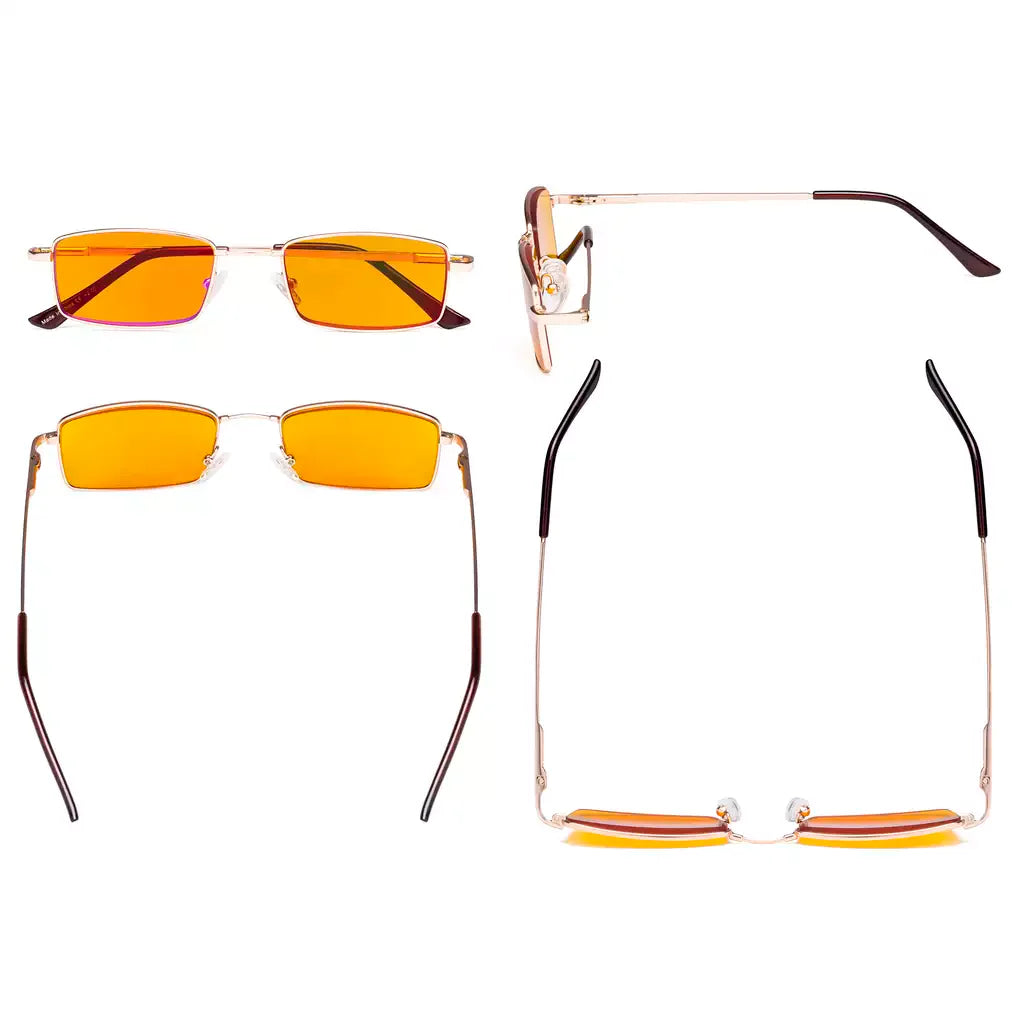 Orange Tinted Wire Rim Blue Light Blocking Reading Glasses Men