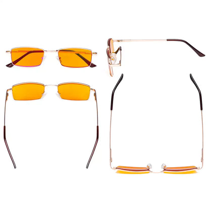 Orange Tinted Wire Rim Blue Light Blocking Reading Glasses Men
