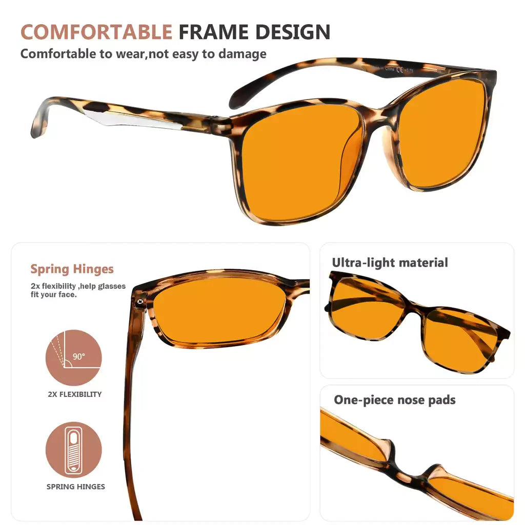 Large Orange Tinted Blue Light Blocking Reading Glasses Women