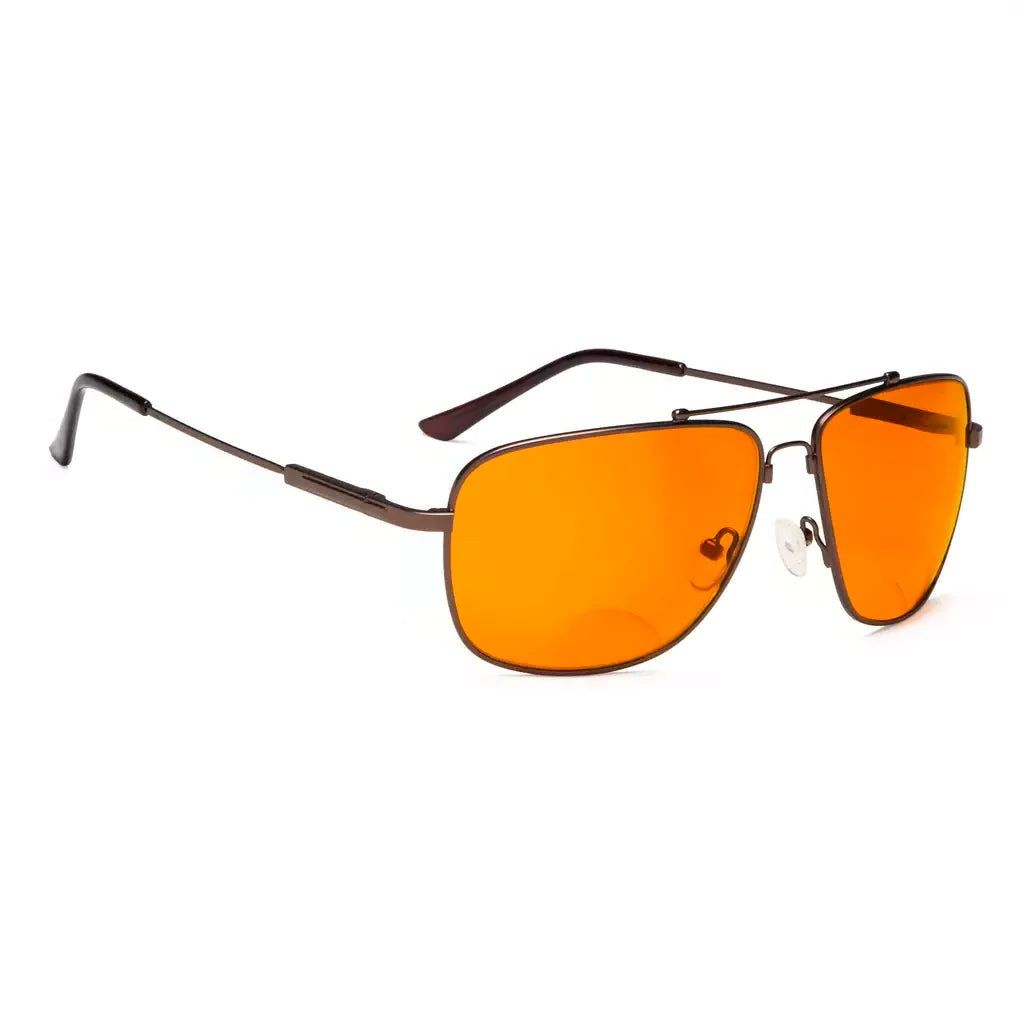 Titanium Pilot Orange Tinted Blue Light Blocking Reading Glasses Men