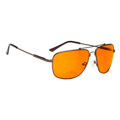 Titanium Pilot Orange Tinted Blue Light Blocking Reading Glasses Men
