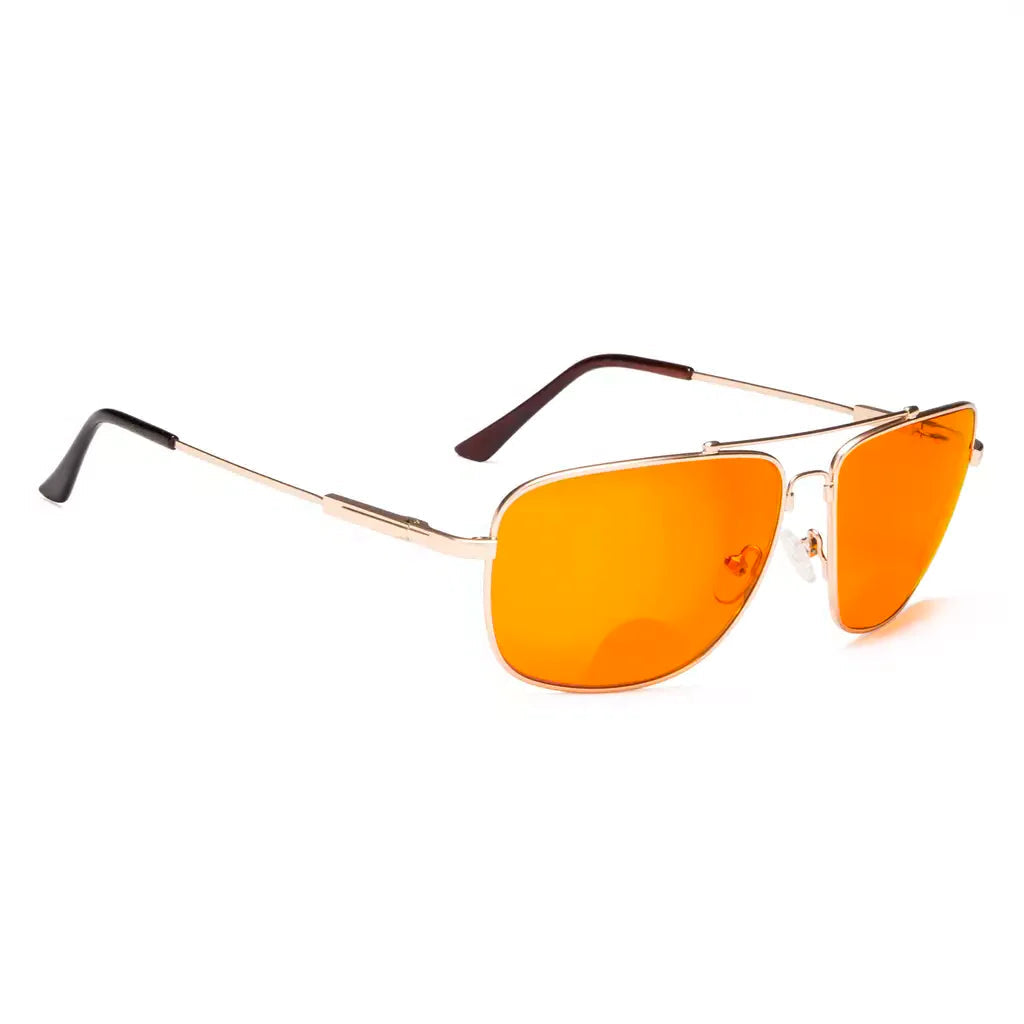 Titanium Pilot Orange Tinted Blue Light Blocking Reading Glasses Men