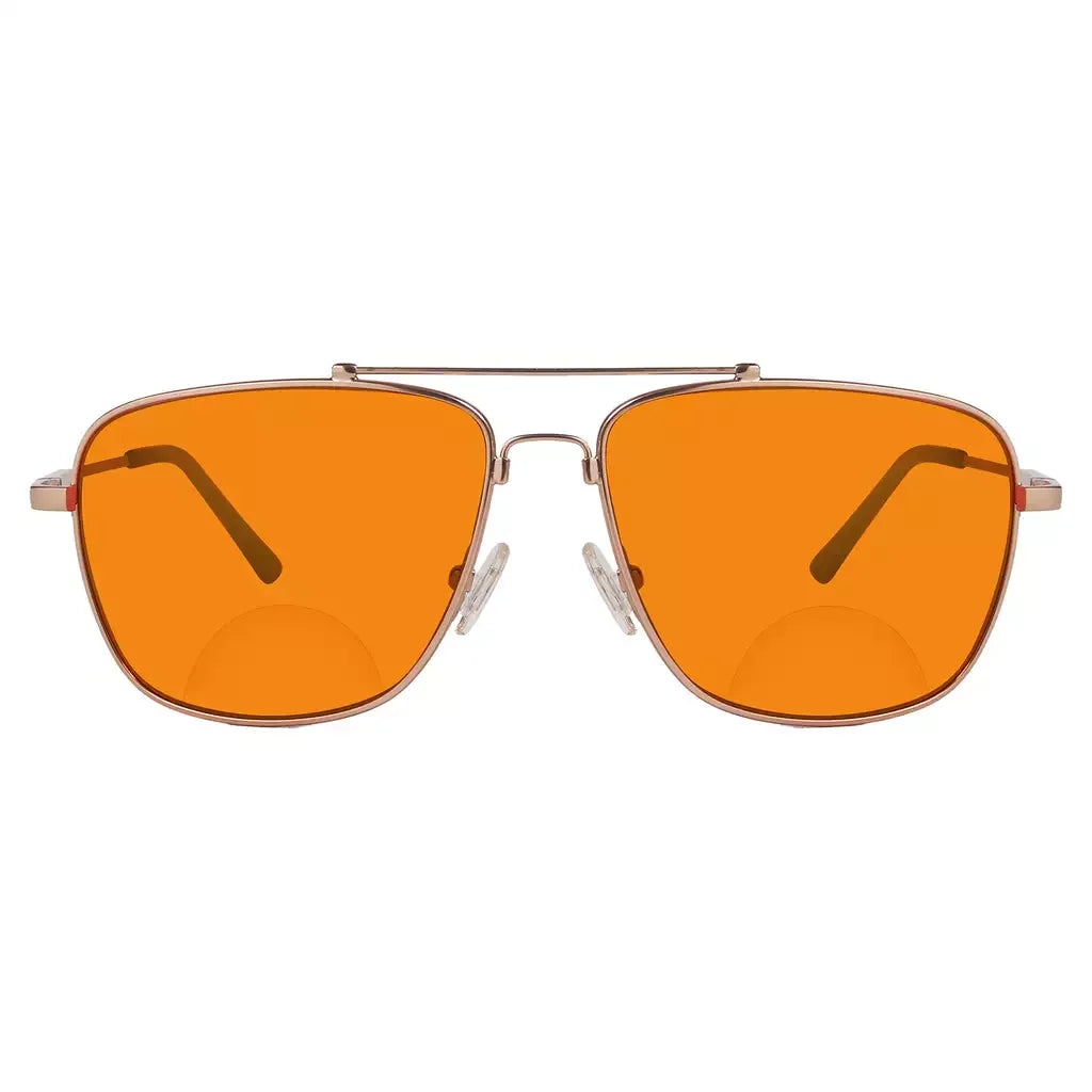 Titanium Pilot Orange Tinted Blue Light Blocking Reading Glasses Men