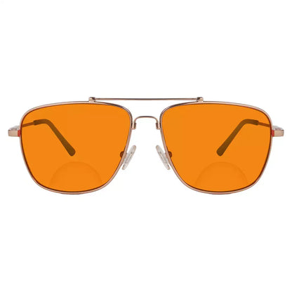 Titanium Pilot Orange Tinted Blue Light Blocking Reading Glasses Men