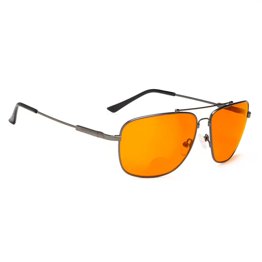 Titanium Pilot Orange Tinted Blue Light Blocking Reading Glasses Men