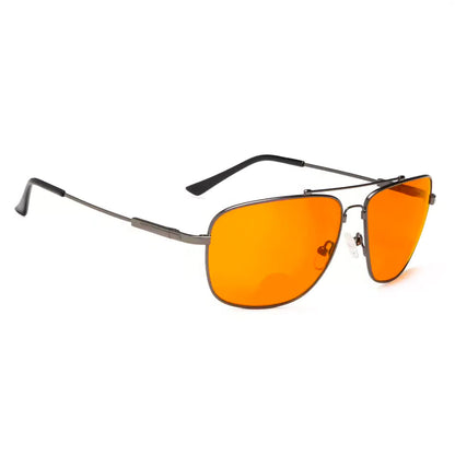 Titanium Pilot Orange Tinted Blue Light Blocking Reading Glasses Men