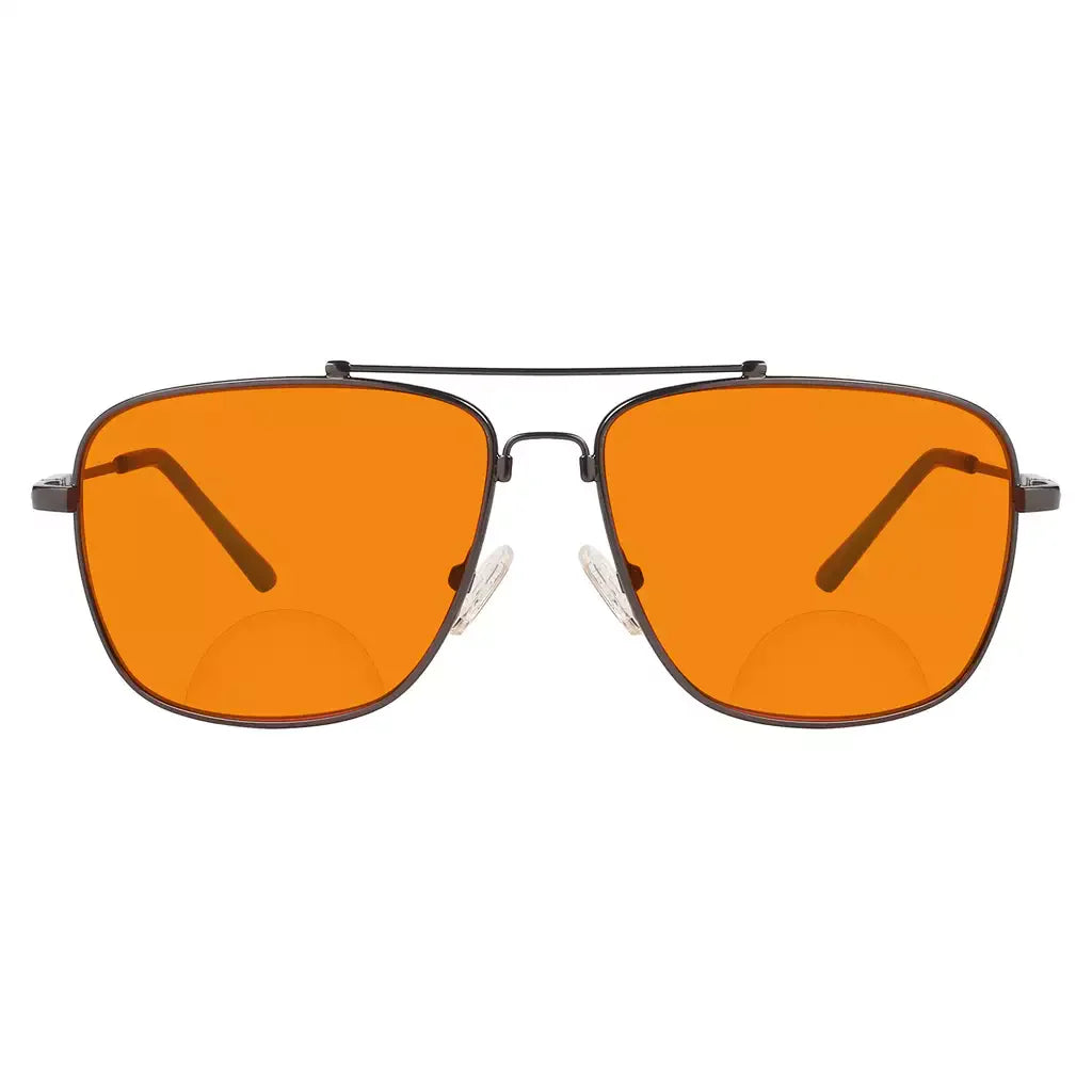 Titanium Pilot Orange Tinted Blue Light Blocking Reading Glasses Men