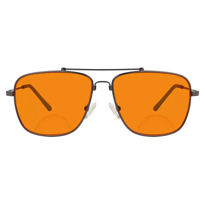 Titanium Pilot Orange Tinted Blue Light Blocking Reading Glasses Men