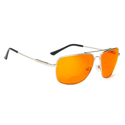 Titanium Pilot Orange Tinted Blue Light Blocking Reading Glasses Men