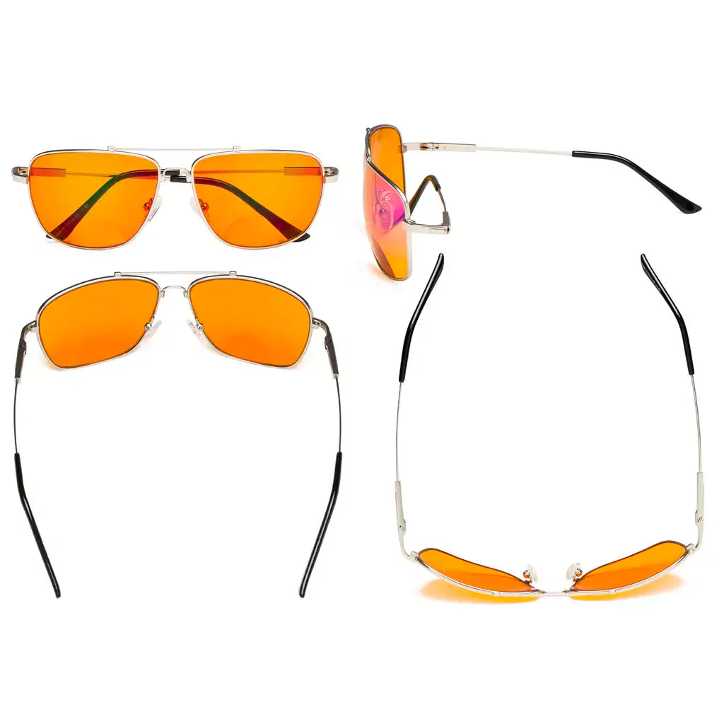 Titanium Pilot Orange Tinted Blue Light Blocking Reading Glasses Men