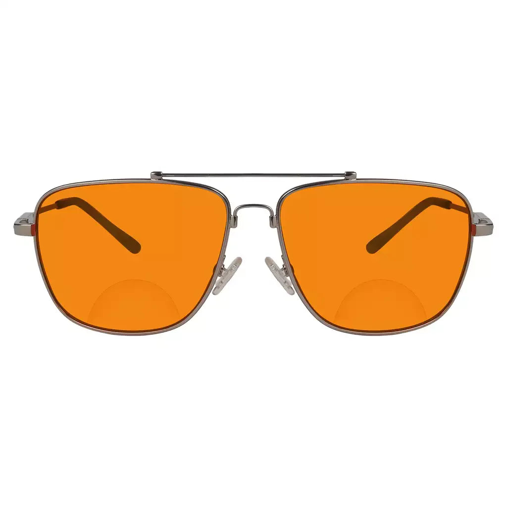 Titanium Pilot Orange Tinted Blue Light Blocking Reading Glasses Men