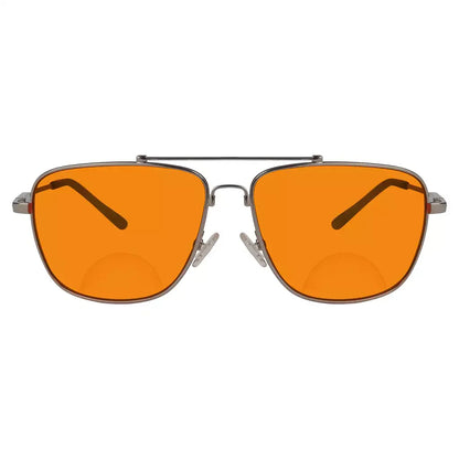 Titanium Pilot Orange Tinted Blue Light Blocking Reading Glasses Men