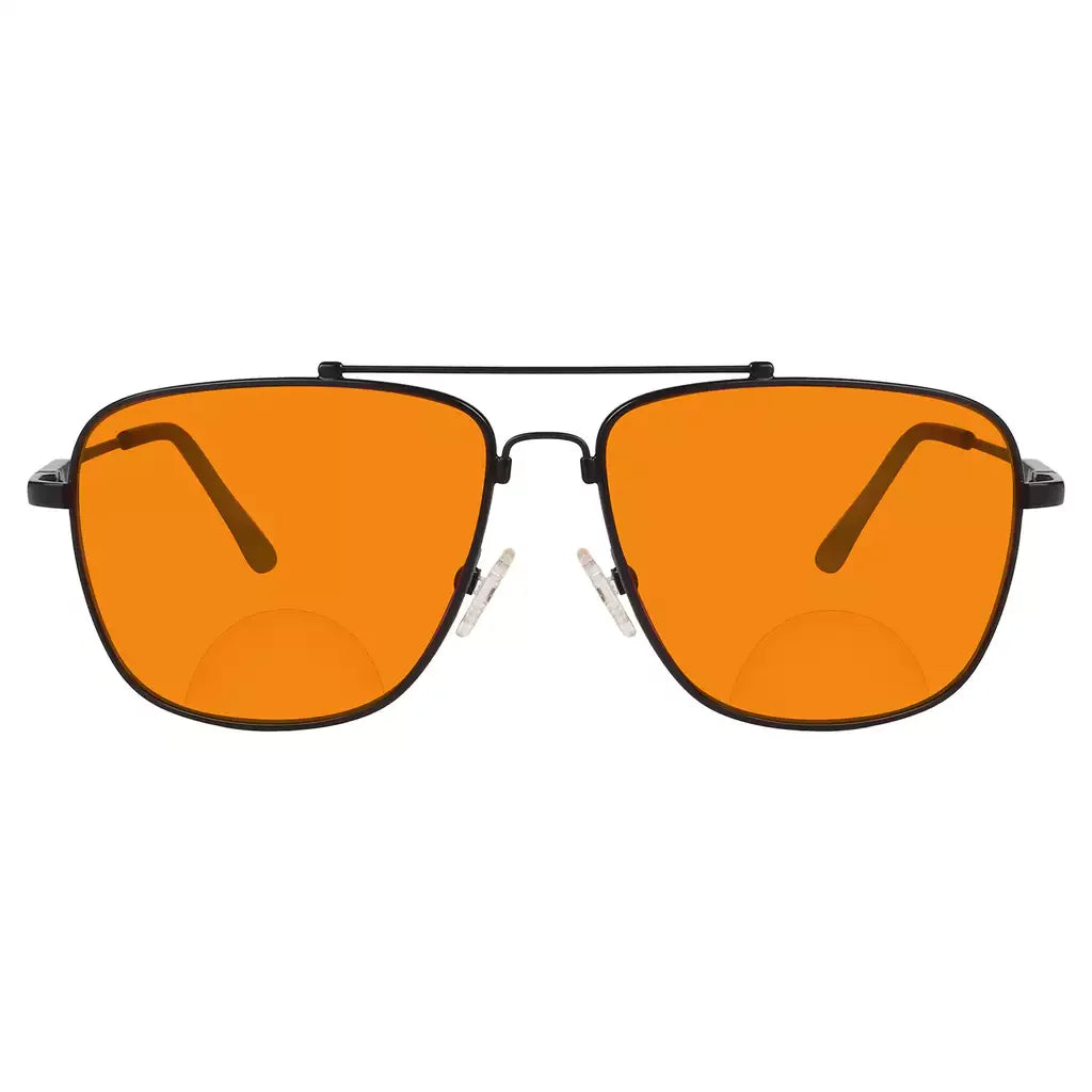 Titanium Pilot Orange Tinted Blue Light Blocking Reading Glasses Men