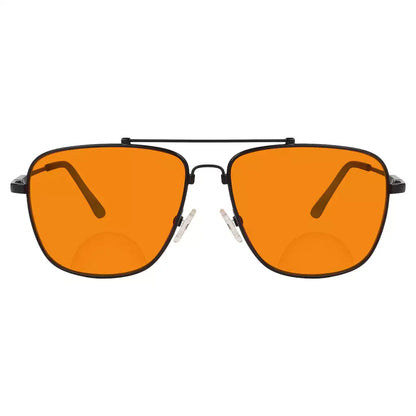Titanium Pilot Orange Tinted Blue Light Blocking Reading Glasses Men