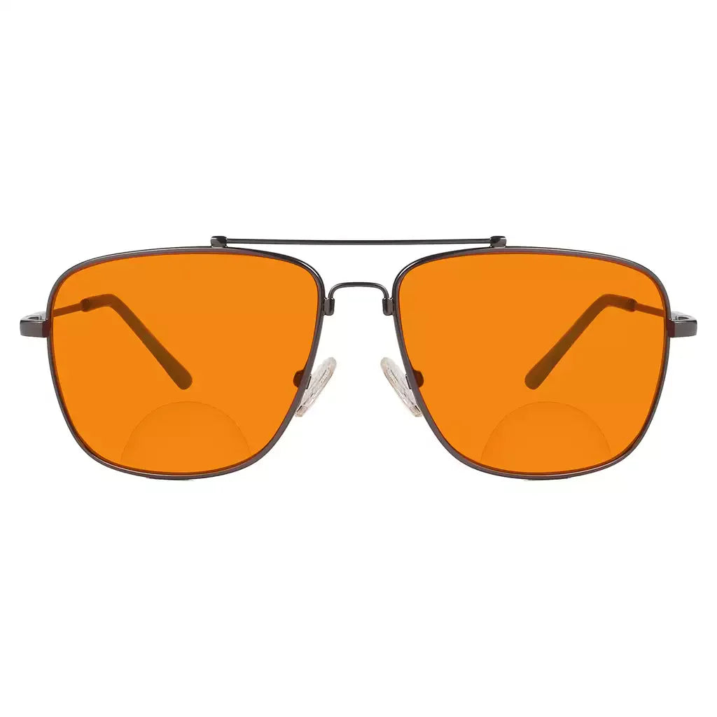 Titanium Pilot Orange Tinted Blue Light Blocking Reading Glasses Men