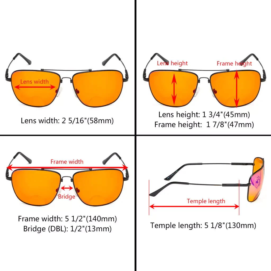 Titanium Pilot Orange Tinted Blue Light Blocking Reading Glasses Men