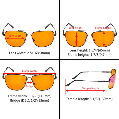 Titanium Pilot Orange Tinted Blue Light Blocking Reading Glasses Men