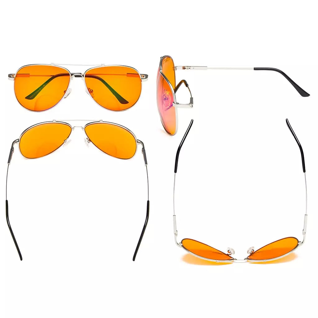 Memory Frame Orange Tinted Blue Light Blocking Bifocal Glasses for Men