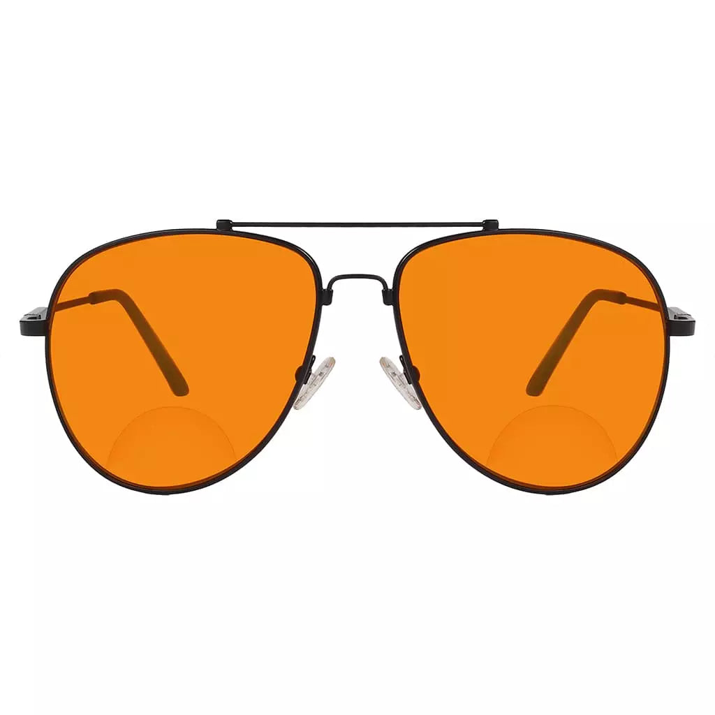 Memory Frame Orange Tinted Blue Light Blocking Bifocal Glasses for Men