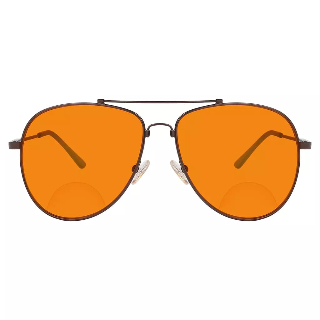 Memory Frame Orange Tinted Blue Light Blocking Bifocal Glasses for Men