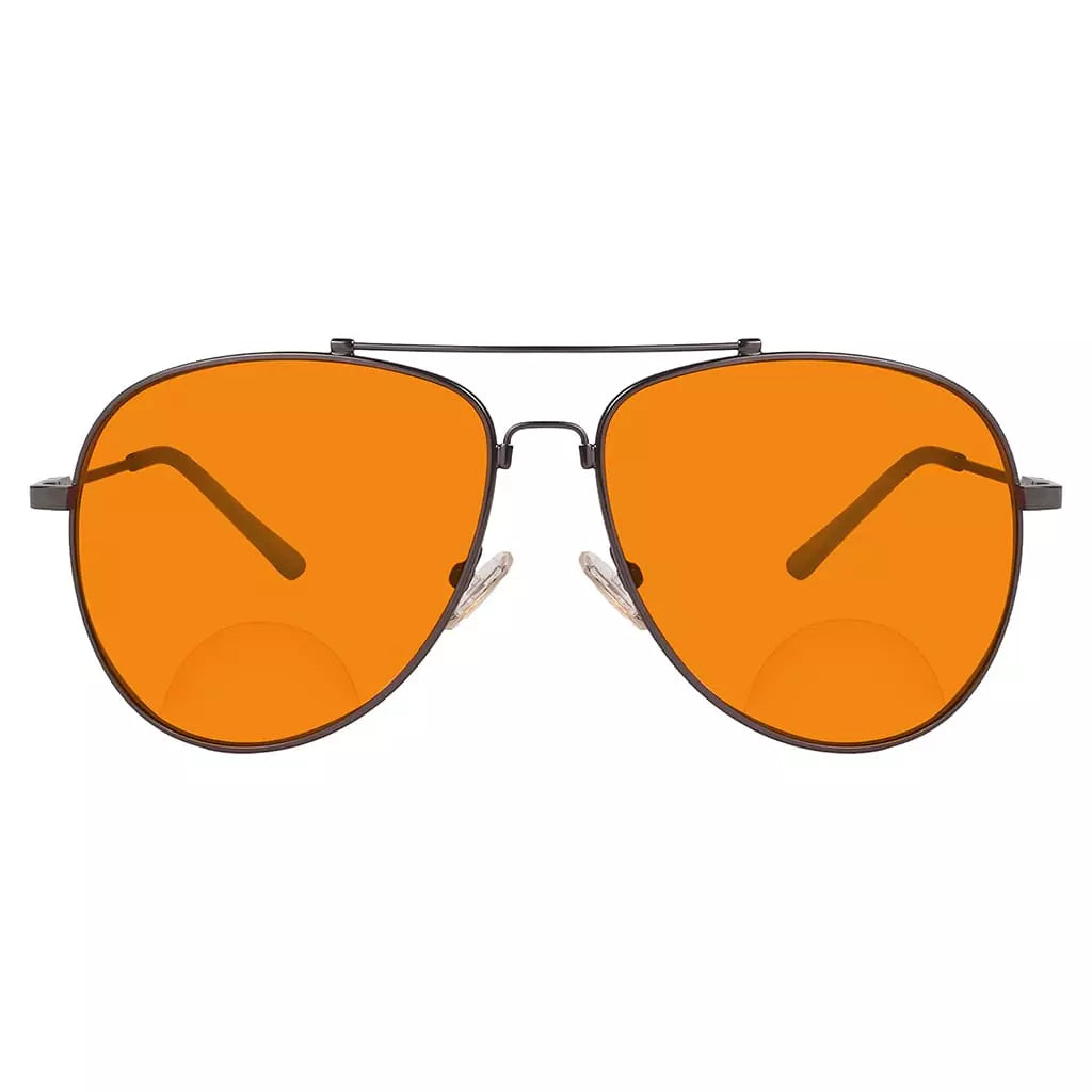 Memory Frame Orange Tinted Blue Light Blocking Bifocal Glasses for Men