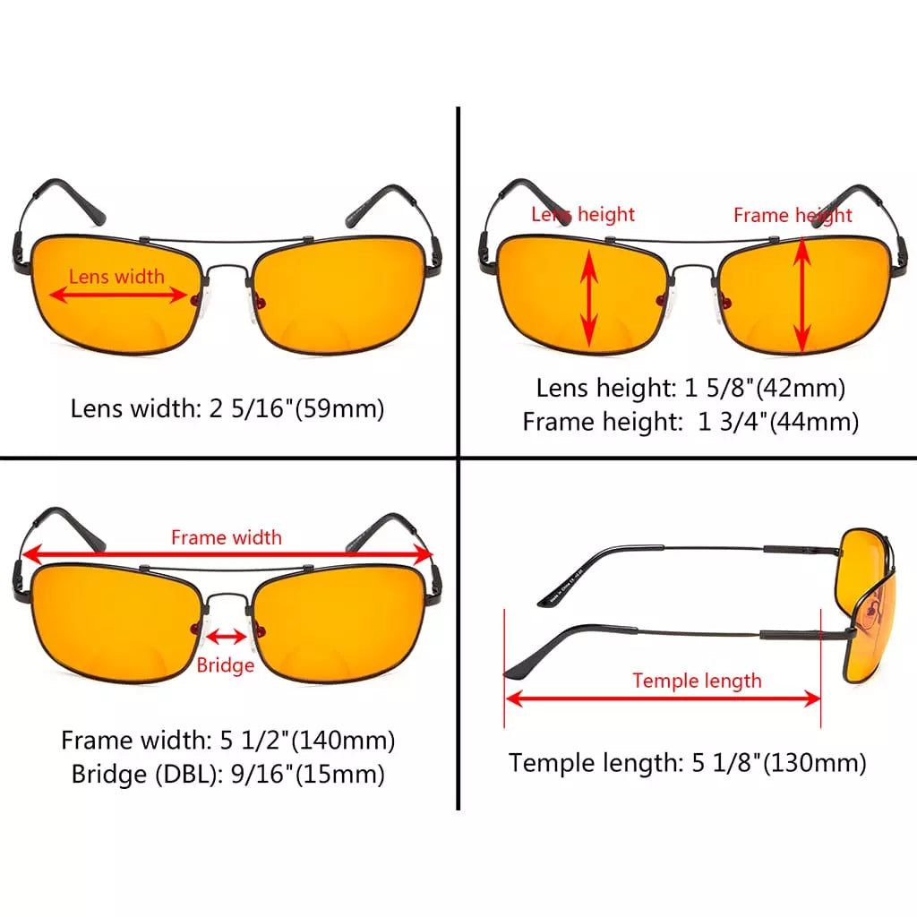 Memory Frame Orange Tinted Blue Light Blocking Bifocal Glasses Men