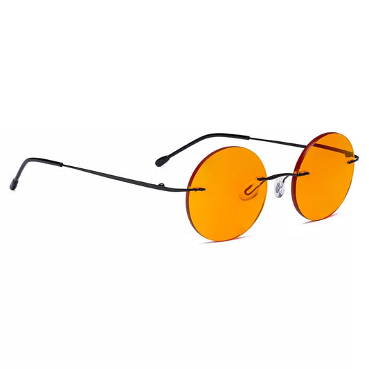Titanium Round Rimless Orange Tinted Blue Light Blocking Reading Glasses
