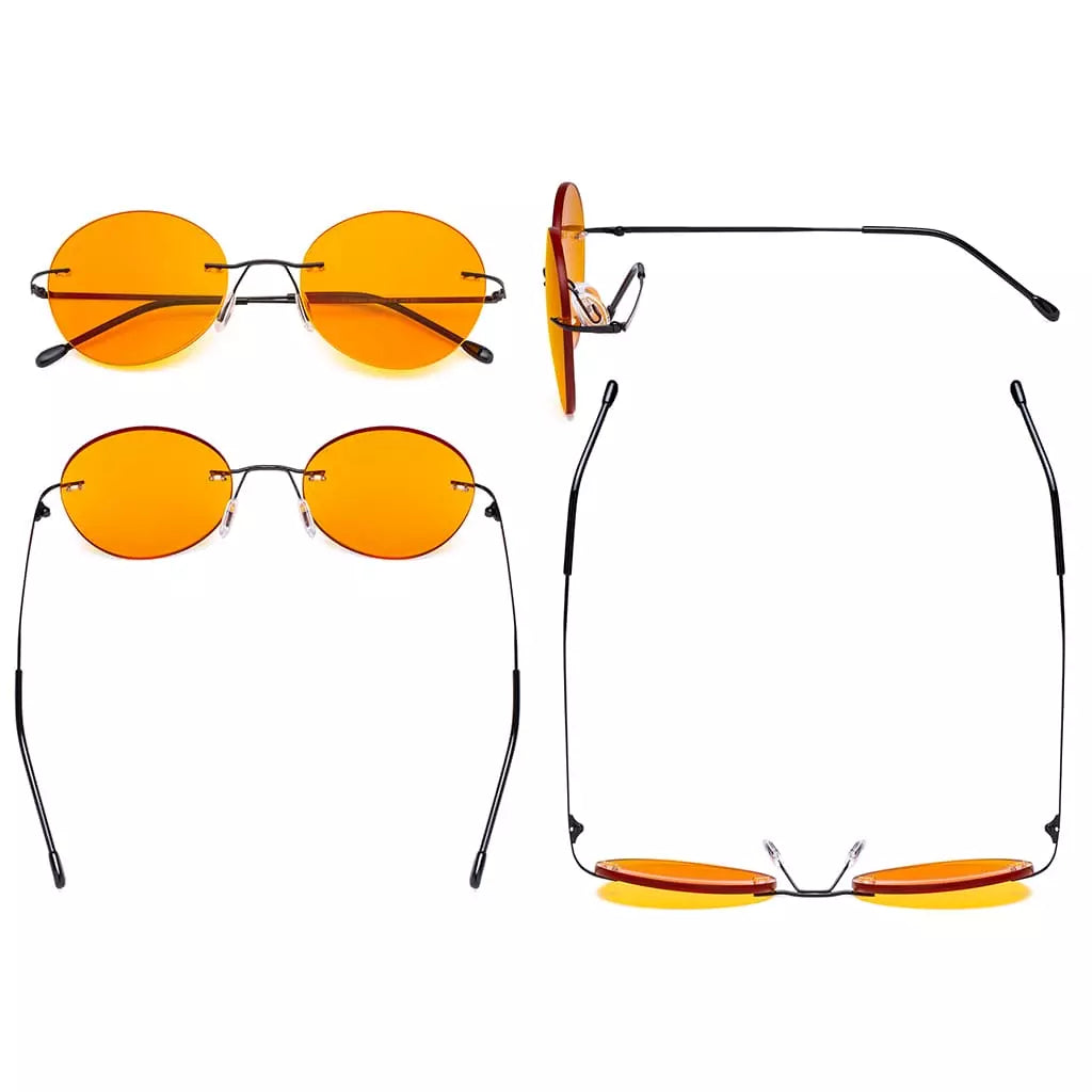 Round Frameless Orange Tinted Blue Light Blocking Reading Glasses for Women and Men