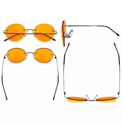 Round Frameless Orange Tinted Blue Light Blocking Reading Glasses for Women and Men