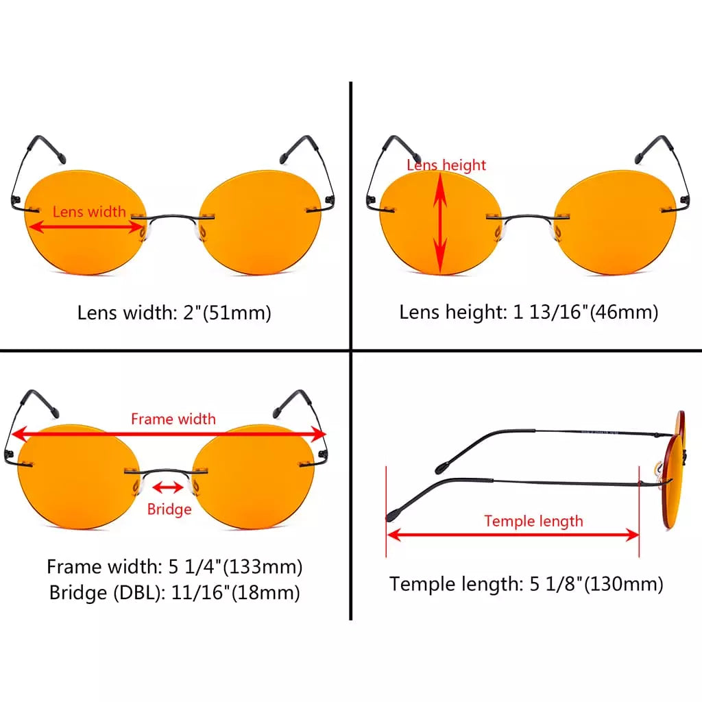 Round Frameless Orange Tinted Blue Light Blocking Reading Glasses for Women and Men