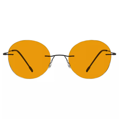 Round Frameless Orange Tinted Blue Light Blocking Reading Glasses for Women and Men